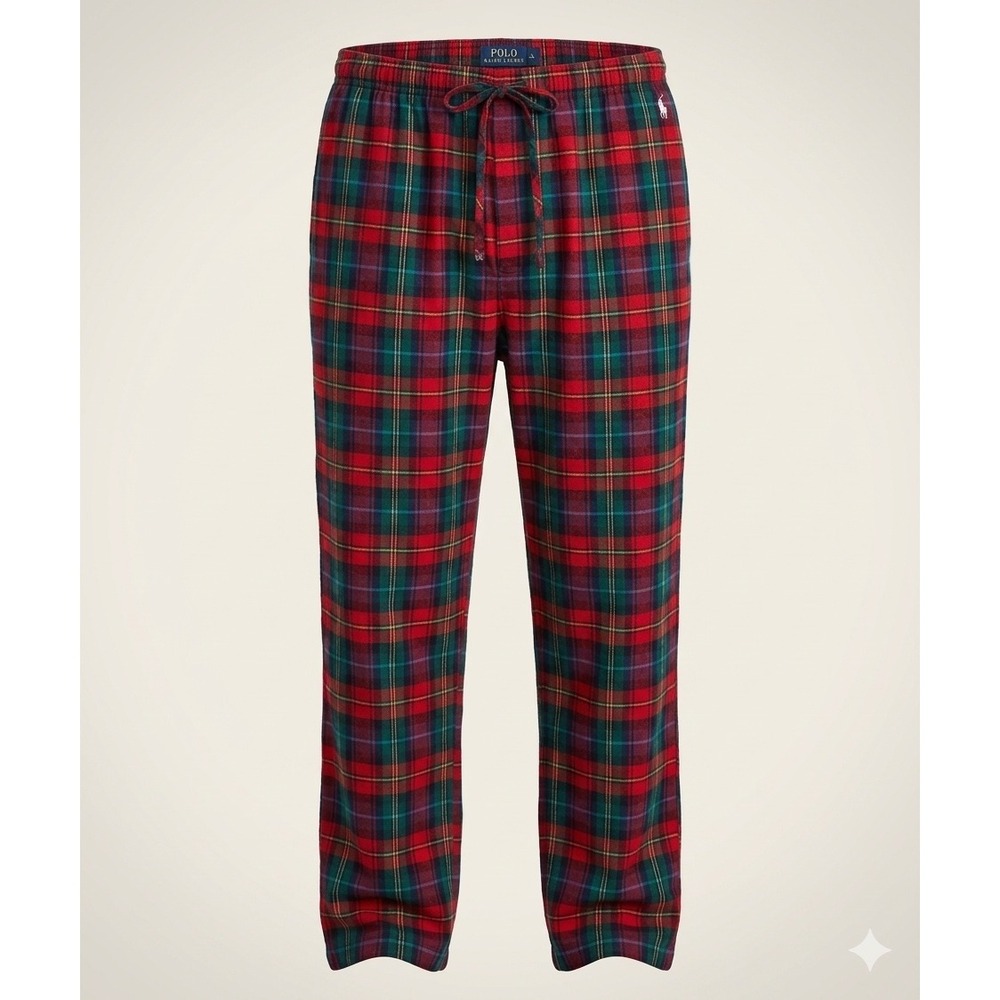 Polo Ralph Lauren Mens L Flannel Cotton‎ Pajama Pants Sleepwear Red Green Plaid